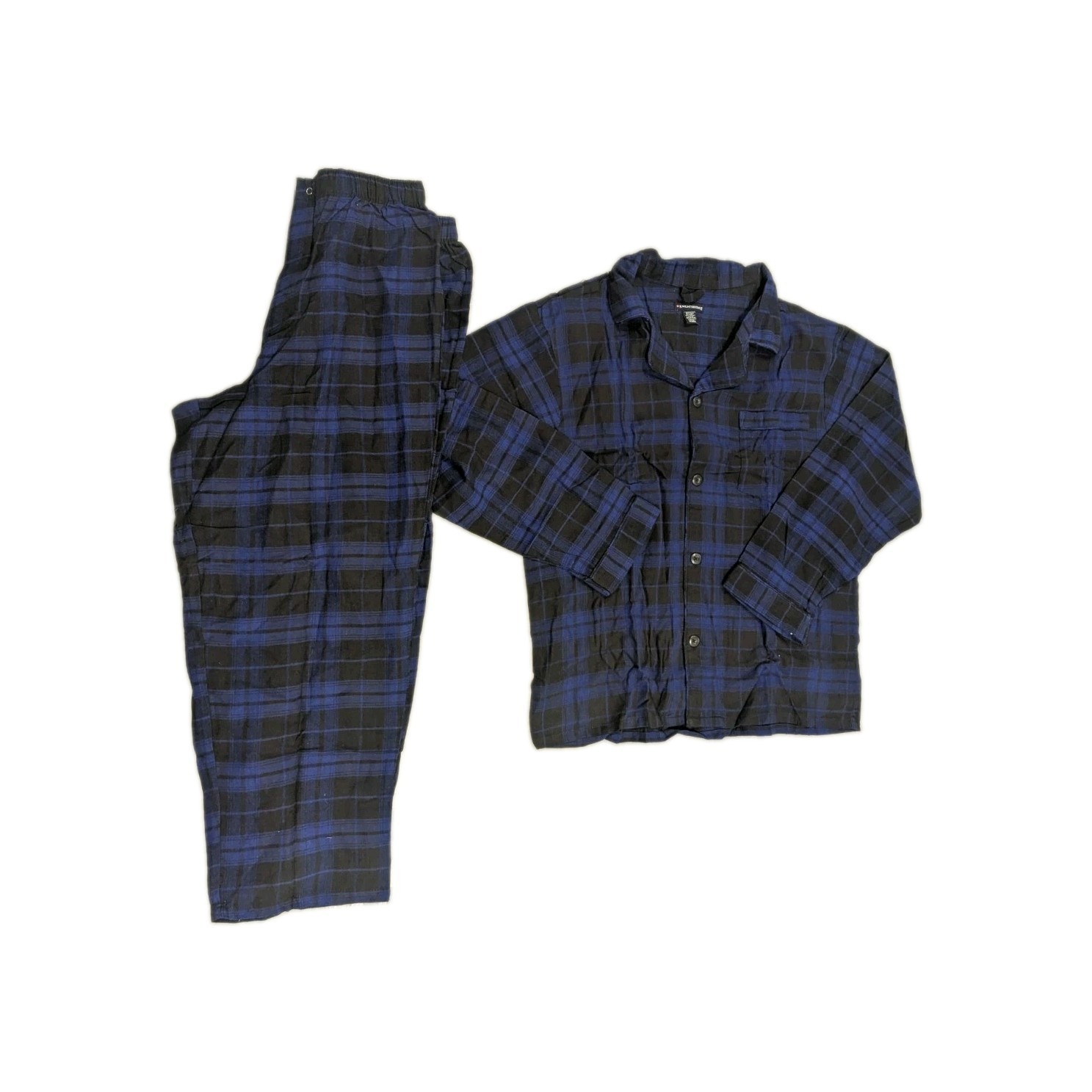 Grunge Plaid Flannel Pajama Set Blue Black Lounge Sleepwear Knightsbridge L